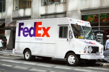 A FedEx express truck parked on the road