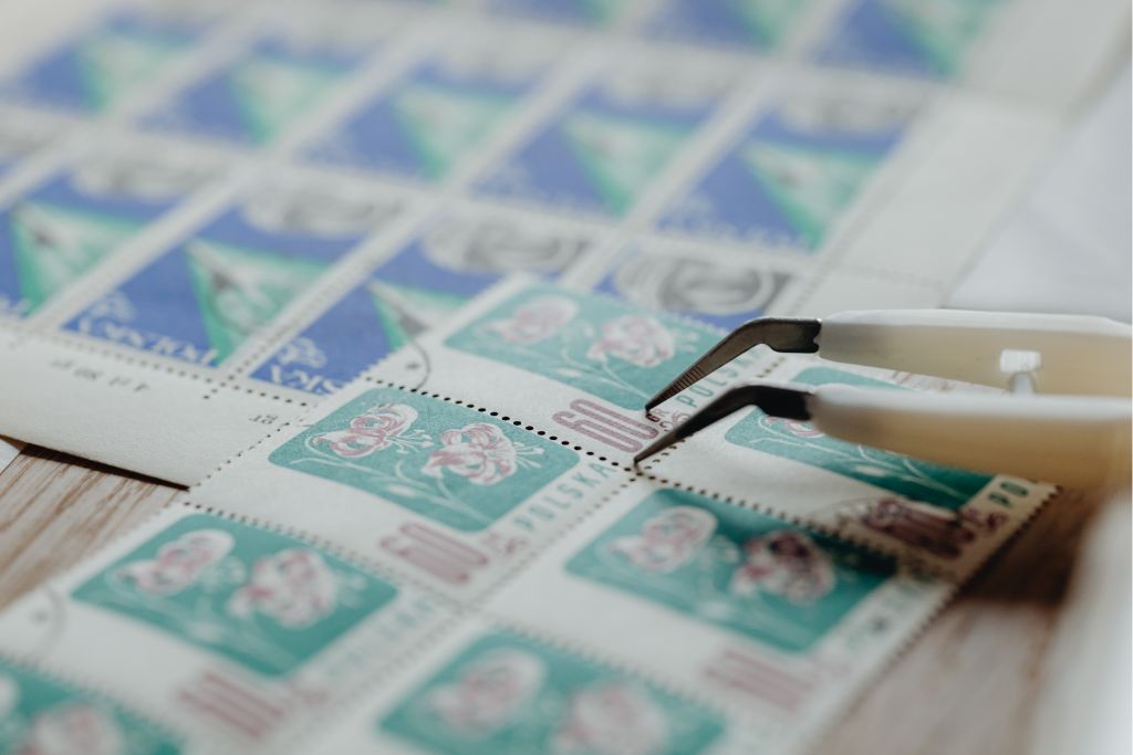 closeup shot of postage stamps